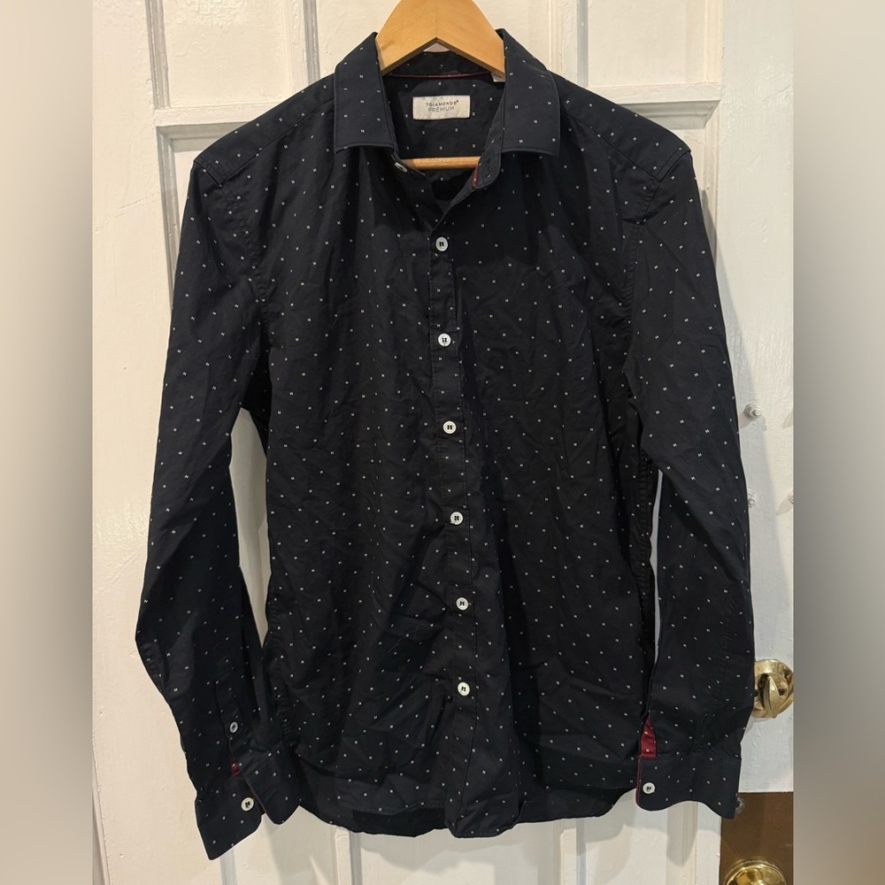7 Diamonds Black Patterned Button-Down Shirt